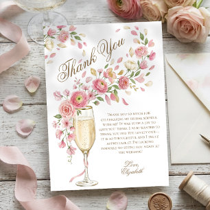 Tarjeta De Agradecimiento Elegantes Pétalos y Prosecco Floral Despedida de S