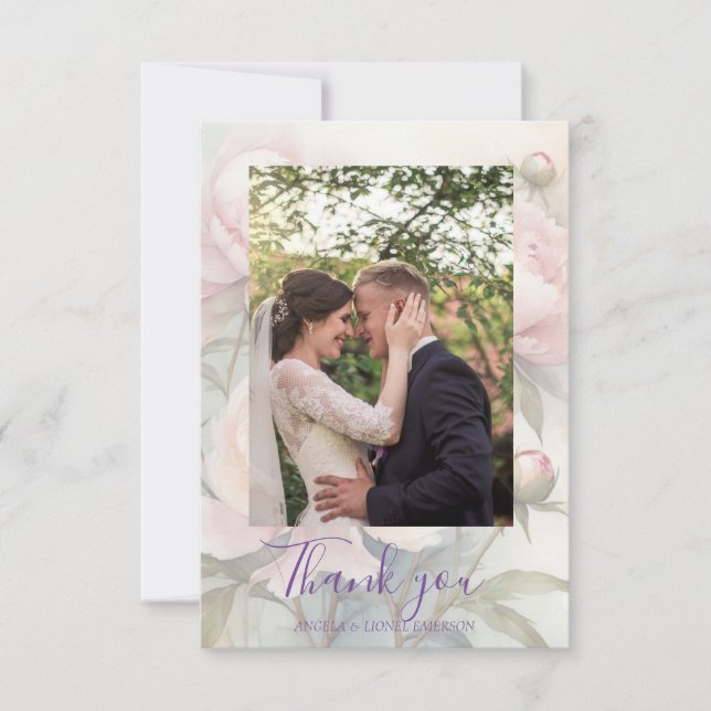 Tarjeta De Agradecimiento Elegantes polos blandos Bouquet Pink | Su foto (Anverso)