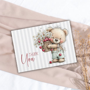 Tarjeta De Agradecimiento Elegantes Rayas Grises Teddy Daisy Niño Baby Showe