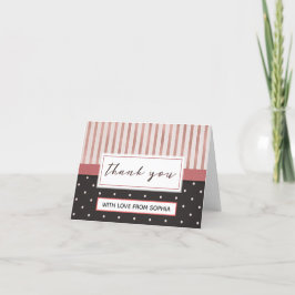 Tarjeta De Agradecimiento Elegantes rayas negras y lunares rosados Gracias