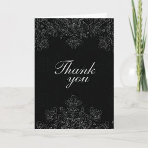Tarjeta De Agradecimiento Elegantes remolinos florales grises bodas gracias