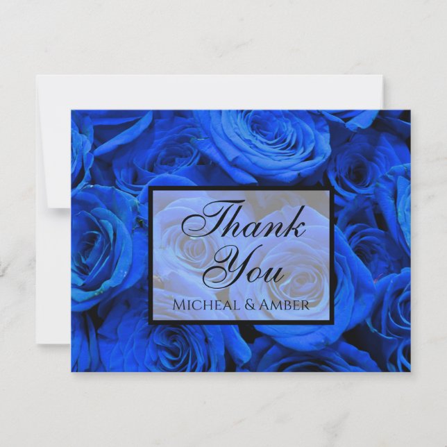Tarjeta De Agradecimiento Elegantes rosas azules flores azules florales azul (Anverso)