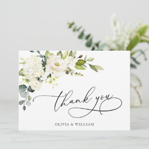 Tarjeta De Agradecimiento elegantes Rosas Blancas de Eucalipto Floral