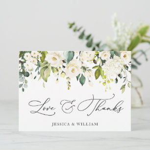 Tarjeta De Agradecimiento Elegantes Rosas Blancas De Eucalipto Floral