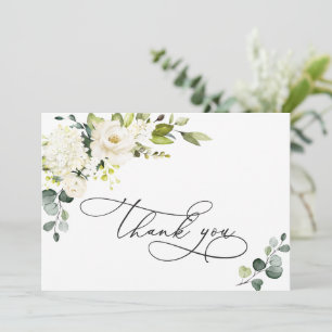 Tarjeta De Agradecimiento Elegantes Rosas Blancas de Eucalipto Floral