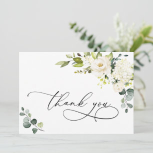 Tarjeta De Agradecimiento Elegantes Rosas Blancas de Eucalipto Floral