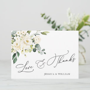 Tarjeta De Agradecimiento Elegantes Rosas Blancas De Eucalipto Floral