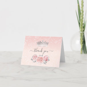 Tarjeta De Agradecimiento Elegantes Rosas de Acuarela Plateadas y Rosadas Pl