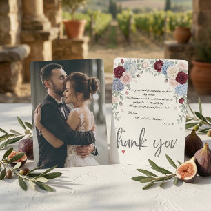 Tarjeta De Agradecimiento Elegantes Rosas de Borgoña para Fotos de Boda