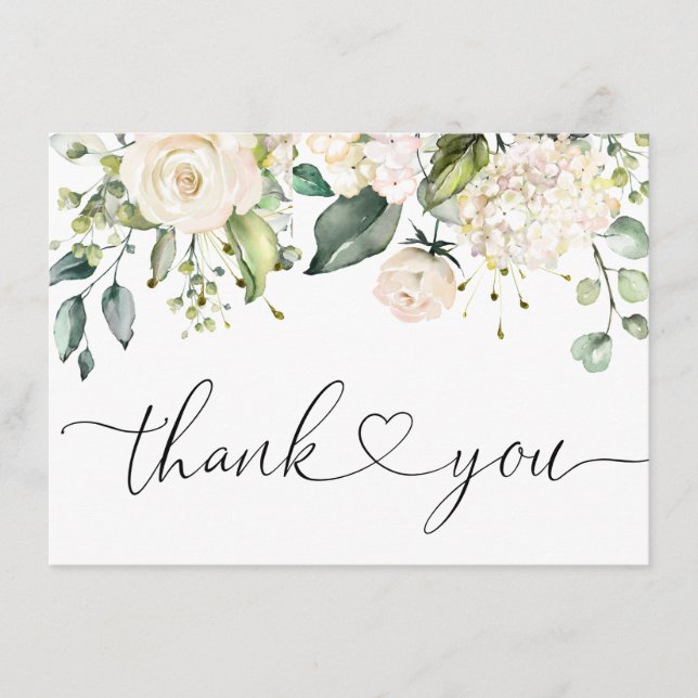 Tarjeta De Agradecimiento Elegantes Rosas de Hydrangea Rosa Eucalyptus (Anverso)