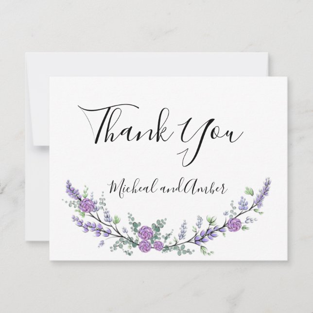 Tarjeta De Agradecimiento Elegantes rosas de lavanda Eucalipto púrpura (Anverso)