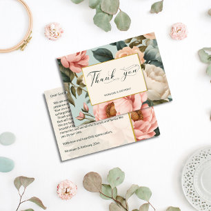 Tarjeta De Agradecimiento Elegantes rosas de peonía de melocotón chic vintag
