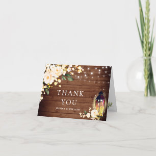 Tarjeta De Agradecimiento Elegantes Rosas de Rubor Rústica Linterna de Mader