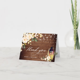 Tarjeta De Agradecimiento Elegantes Rosas de Rubor Rústica Linterna de Mader
