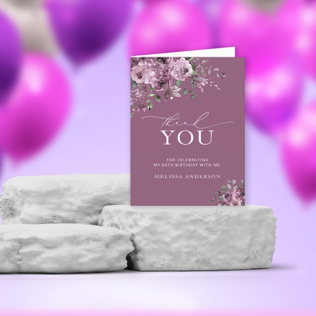 Tarjeta De Agradecimiento Elegantes Rosas púrpura 60 cumpleaños gracias (Subido por el creador)