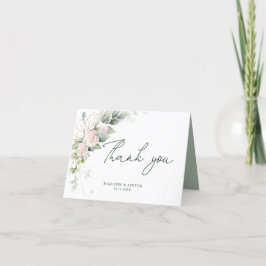 Tarjeta De Agradecimiento Elegantes Rosas Purpurinas de oro rosado Eucalyptu