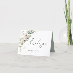 Tarjeta De Agradecimiento Elegantes Rosas Purpurinas de oro rosado Eucalyptu