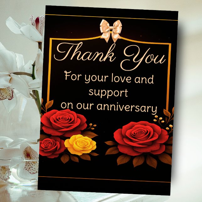 Tarjeta De Agradecimiento Elegantes rosas rojas del Aniversario de Oro (Subido por el creador)