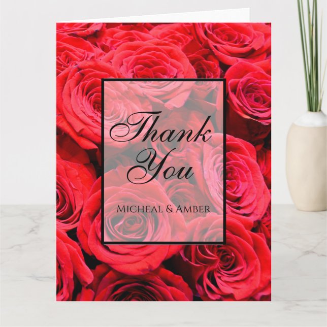 Tarjeta De Agradecimiento Elegantes rosas rojas flores rojas florales rojas (Anverso)