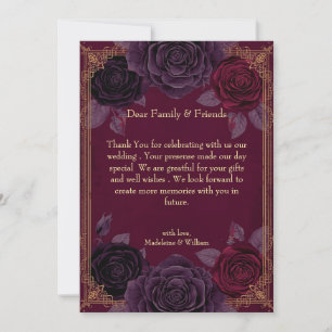 Tarjeta De Agradecimiento Elegantes Rosas románticos Boda gótico