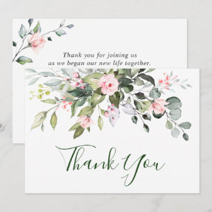 Tarjeta De Agradecimiento Elegantes rosas rosadas de eucalipto floral de bod