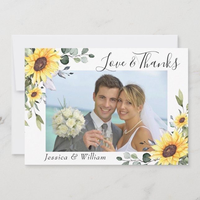 Tarjeta De Agradecimiento Elegantes Sunflowers Eucalyptus Greeneration FOTO (Anverso)