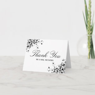 Tarjeta De Agradecimiento Elegantes Swirls Boda Blanco y Negro Gracias