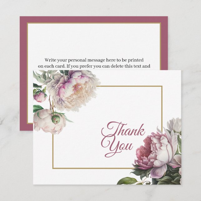 Tarjeta De Agradecimiento Elegantes tonos rosa y blanco floral (Anverso / Reverso)
