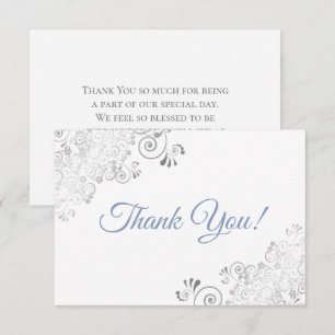 Tarjeta De Agradecimiento Elegantes Volantes de Plata Polvo Azul sobre Tarje