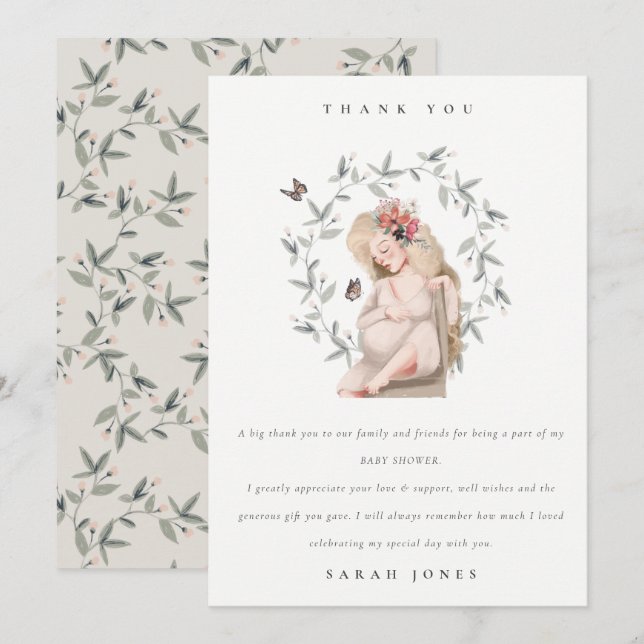 Tarjeta De Agradecimiento Elegantes y elegantes mujeres Foliage Baby Shower (Anverso / Reverso)