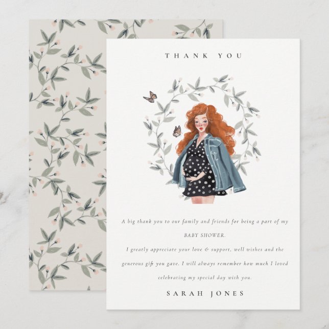 Tarjeta De Agradecimiento Elegantes y elegantes mujeres Foliage Baby Shower (Anverso / Reverso)