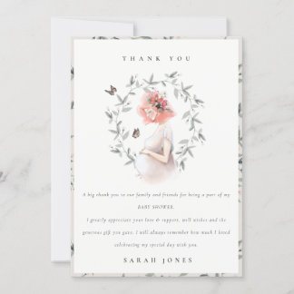 Tarjeta De Agradecimiento Elegantes y elegantes mujeres Foliage Baby Shower