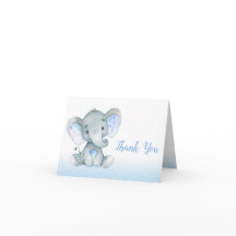 Elephant Baby Shower Gracias Cards Boy Blue