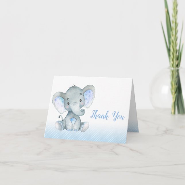 Tarjeta De Agradecimiento Elephant Baby Shower Gracias Cards Boy Blue (Anverso)