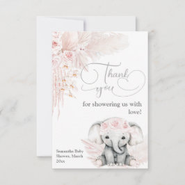 Tarjeta De Agradecimiento Elephant Blash Flor rosa Boho Baby Shower