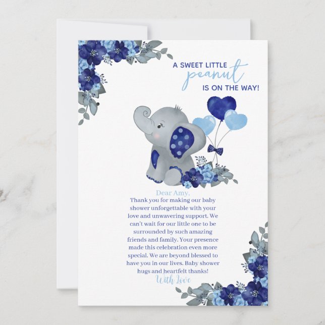 Tarjeta De Agradecimiento Elephant Boy Baby Shower (Anverso)