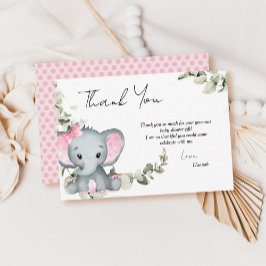 Tarjeta De Agradecimiento Elephant Chica Baby Shower