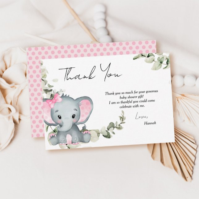 Tarjeta De Agradecimiento Elephant Chica Baby Shower (Subido por el creador)
