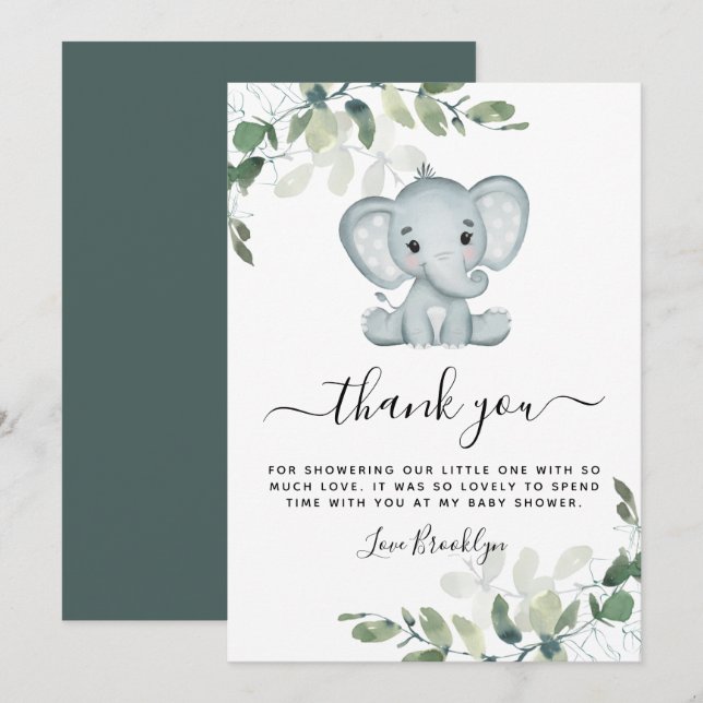 Tarjeta De Agradecimiento Elephant Eucalyptus Baby Shower (Anverso / Reverso)