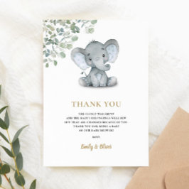 Tarjeta De Agradecimiento Elephant Greenery Gender Neutral Baby Shower