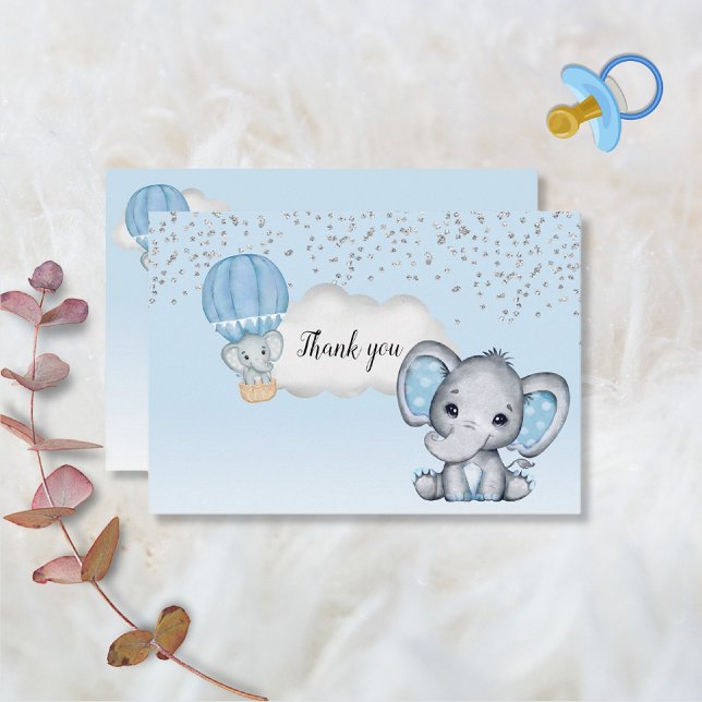 Tarjeta De Agradecimiento Elephant Hot Air Balloon Baby Shower (Subido por el creador)
