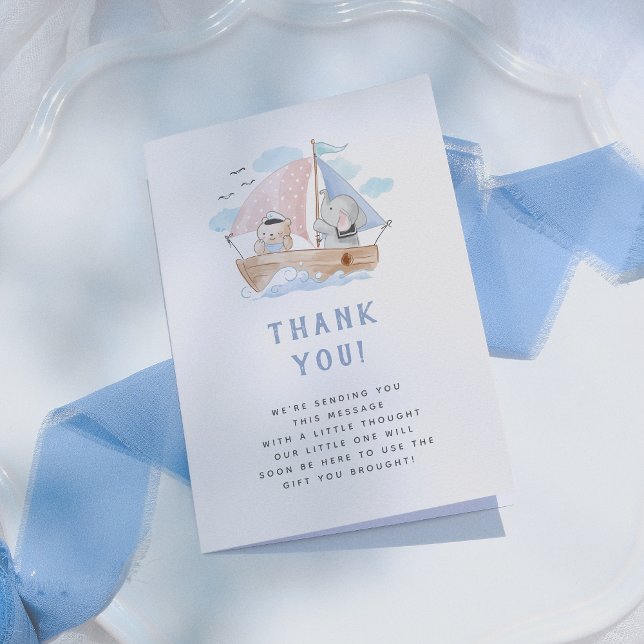 Tarjeta De Agradecimiento Elephant Sailboat Baby Shower Gracias (Subido por el creador)