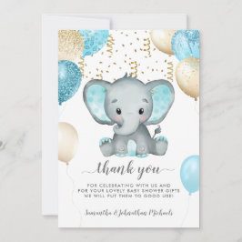 Tarjeta De Agradecimiento Elephant Turquiose Balloons Baby Shower Gracias