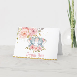 Tarjeta De Agradecimiento Elephant Twin Chicas Baby Shower Cumpleaños Gracia