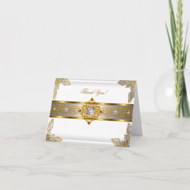Tarjeta De Agradecimiento Elite Thank You Card Elegant White Gold (Anverso)