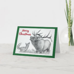 Tarjeta De Agradecimiento Elk y Fox para Feliz Navidad