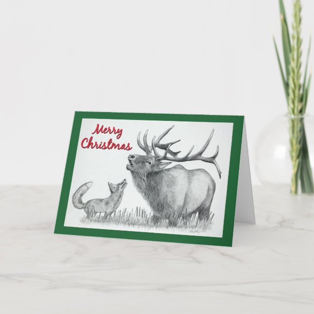 Tarjeta De Agradecimiento Elk y Fox para Feliz Navidad (Anverso)