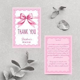 Tarjeta De Agradecimiento Ella está atando el nudo arco rosa despedida de so