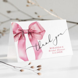 Tarjeta De Agradecimiento Ella está atando el nudo Pink Bow Bridal