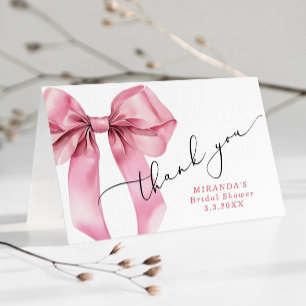Tarjeta De Agradecimiento Ella está atando el nudo Pink Bow Bridal